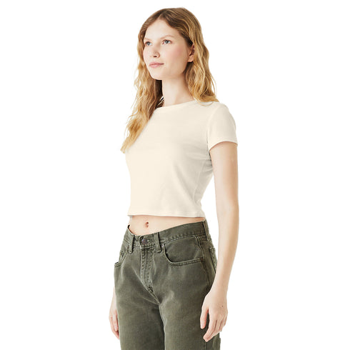 Women's Micro Rib Baby Tee Solid Natural Blend Side Model
